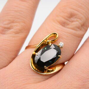 18K Blue Stone and Diamond Ring